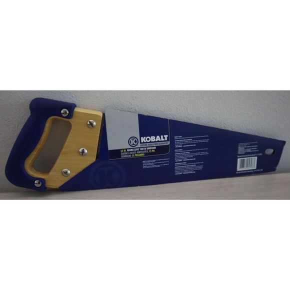 KOBALT 324SS18R Blue Rubber Grip/Wood Handled 15" Aggressive Tooth Handsaw - Picture 4 of 5